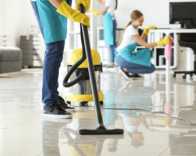 Vacuuming tiled floor